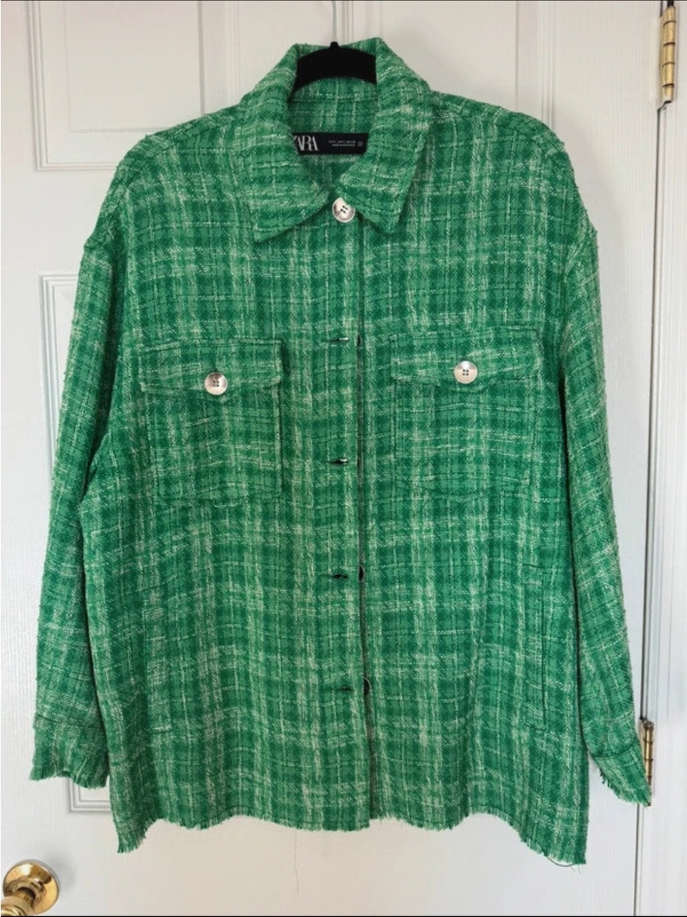 Zara green tweed blazer shacket large